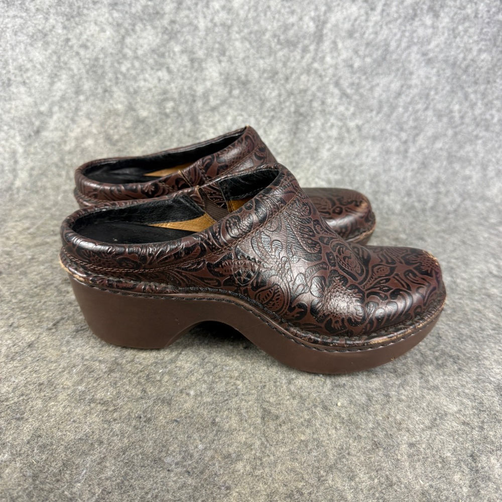 Ariat Womens Brown Tooled Floral Leather Clogs Mules Style 21124 Size 8.5B